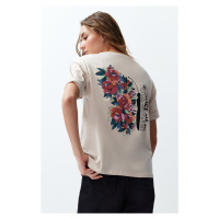 Trendyol Stone Back Printed Relaxed Short Sleeve Knitted T-Shirt