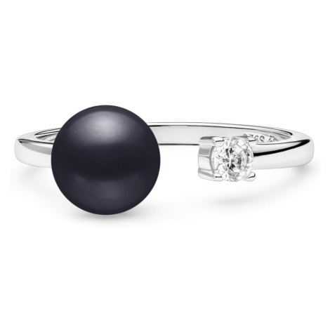 Stříbrný prsten s černou sladkovodní GAURA perlou zdoben zirkonem Planet Shop