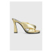Kožené pantofle Pinko Corinne dámské, zlatá barva, na podpatku