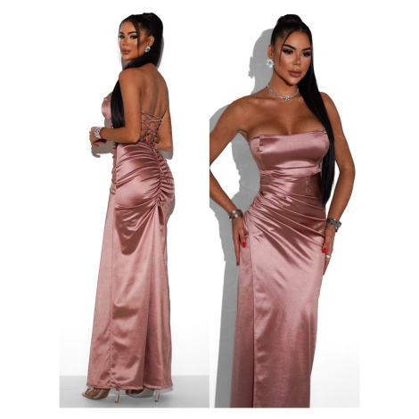 Starorůžové dlouhé společenské korzetové šaty KARLOT