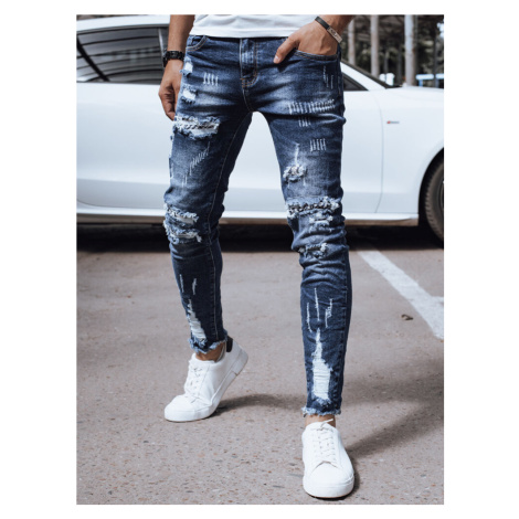 Pánské modré děrované džíny Denim vzor BASIC