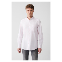 Avva Men's Light Pink 100% Cotton Oxford Buttoned Collar Striped Regular Fit Shirt