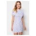 Trendyol Lilac Petite A-Line Super Mini Dress with Woven Lined, Standing Collar and Floral Patte