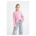 DEFACTO Girl Light Pink Regular Fit Crew Neck Hair Knitted Sweater