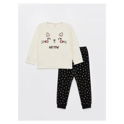 LC Waikiki Crew Neck Long Sleeve Embroidered Velvet Baby Girl Pajama Set