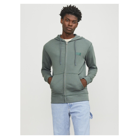 Zelená pánská mikina na zip s kapucí Jack & Jones Faded