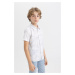 DEFACTO Boy's Polo Collar Patterned Linen Look Short Sleeve Shirt