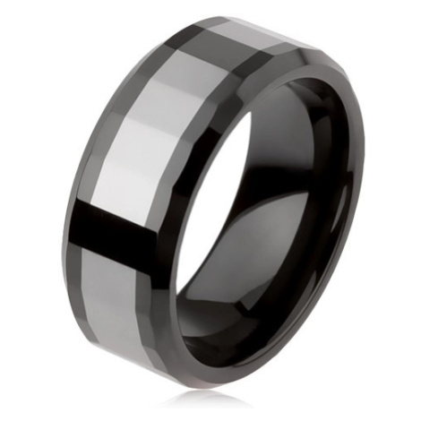 Lesklý wolframový prsten, dvoubarevný, geometricky broušený povrch Šperky eshop