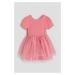H & M - Šaty's tylovou sukní a nabíranými rukávy - růžová