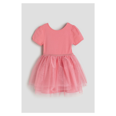 H & M - Šaty's tylovou sukní a nabíranými rukávy - růžová H&M