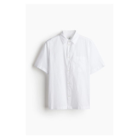 H & M - Košile z lněné směsi's krátkým rukávem Loose Fit - bílá H&M