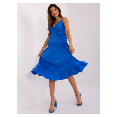 Tmavě modré midi šaty s volánem od OCH BELLA Fashionhunters