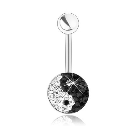 Piercing z chirurgické oceli, stříbrná barva, blýskavý symbol Jin a Jang, zirkonky Šperky eshop