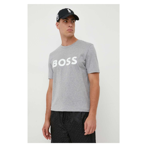 Bavlněné tričko BOSS šedá barva, s potiskem, 50495742 Hugo Boss