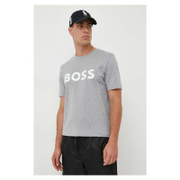 Bavlněné tričko BOSS šedá barva, s potiskem