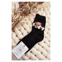 Teplé bavlněné ponožky s medvídkem, černé