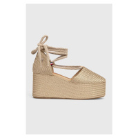 Espadrilky Tommy Hilfiger CLOSED TOE GOLD FLATFORM dámské, zlatá barva, na klínku, FW0FW08050