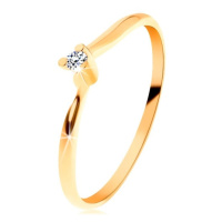 Blýskavý prsten ze žlutého 14K zlata - čirý broušený diamant, tenká ramena