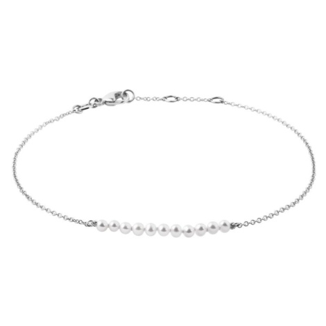 Řetízkový náramek s perličkami v bílém 14k zlatě KLENOTA