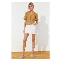 Trendyol Mink Embroidered Buttoned Woven Blouse