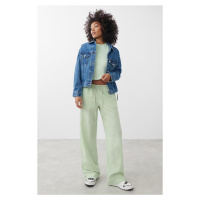 Madmext Mint Green Elastic Waist Wide Cut Trousers