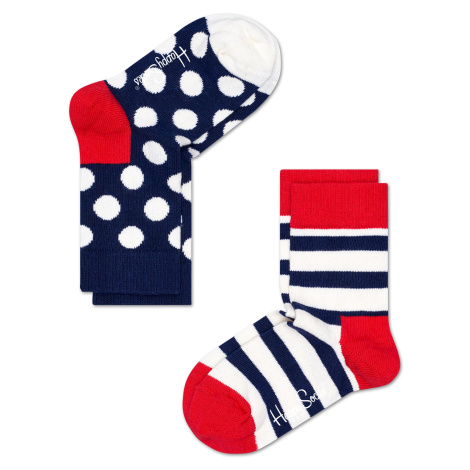 Dětské modro-bílé ponožky Happy Socks, dva páry – Stripes a Big Dot