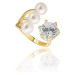 JwL Luxury Pearls Pozlacený prsten s pravými perlami a krystalem JL0694