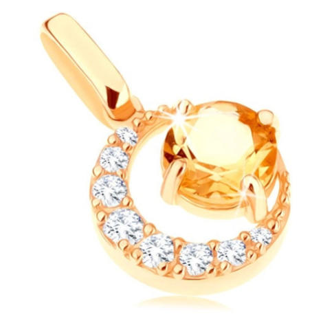 Přívěsek ze žlutého 14K zlata - zirkonový srpek měsíce, kulatý žlutý citrín Šperky eshop