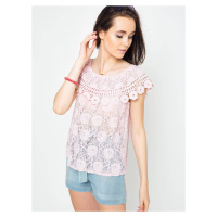 Lace blouse with Spanish neckline pink