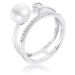 .15Ct Rhodium Plated CZ and Freshwater Pearl Contemporary Double Band Ring, <b>Size 5</b>