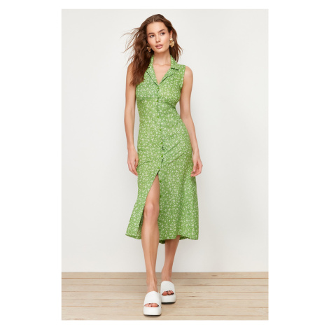 Trendyol Green Floral Viscose Midi Woven Dress