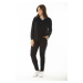 Şans Women's Plus Size Black Ribbed Long Sleeve Blouse Trousers Tracksuit