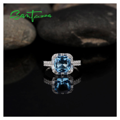 Stříbrný prsten s hranatým modrým kamenem FanTurra