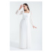 Dámské bílé šaty Lafaba s čtvercovým výstřihem z dlouhého šifonu