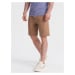 Men's knit shorts with drawstring and pockets - brown V2 OM-SRBS-0139