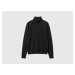 Benetton, Black Turtleneck Sweater In Pure Merino Wool