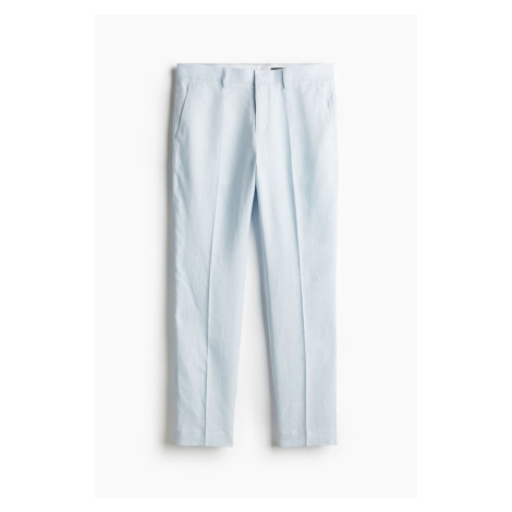 H & M - Lněné společenské kalhoty Slim Fit - modrá H&M