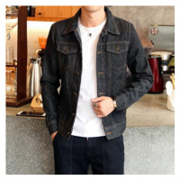 Pánská džínová bunda s límečkem, prošíváním a kapsami