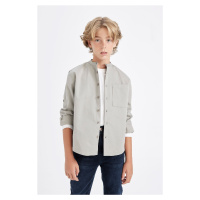 DEFACTO Boy Oversize Wide Pattern Stand Collar Twill Long Sleeve Shirt