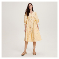 Reserved - Midi šaty s ozdobnou květinovou výšivkou - Žlutá
