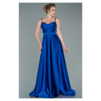 Modré saténové šaty na ramínka