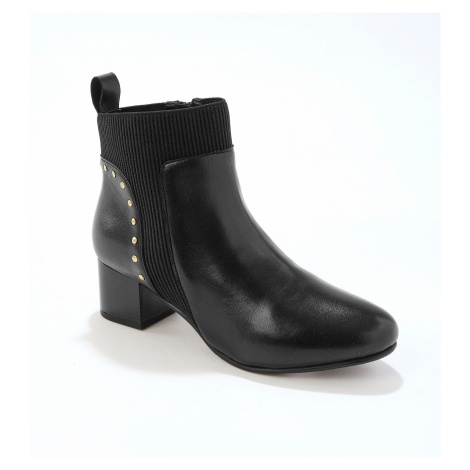 Blancheporte Kožené kotníkové boty s pruženkou a cvočky, černé černá