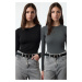 Trendyol Black-Anthracite Double Pack Crop/Short Fitted/Fitting Knitted Blouse