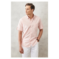 AC&Co / Altınyıldız Classics Men's Pink Comfort Fit Comfy Cut, Buttoned Collar Linen-Looking 100