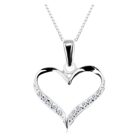 Náhrdelník - řetízek a obrys asymetrického srdce, čiré zirkony, stříbro 925 Šperky eshop