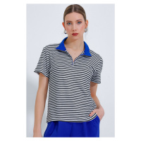 Bigdart Women's Saks Polo Neck Zippered Striped T-Shirt 0497