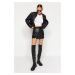 Trendyol Black Double Slit Woven Faux Leather Short Skirt