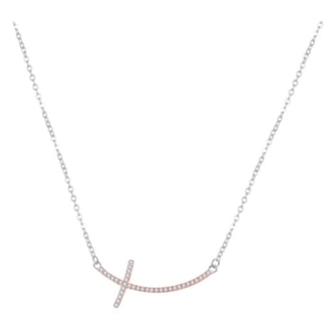 Dámský stříbrný náhrdelník s pozlaceným křížkem se zirkony STNAH174F Ego Fashion