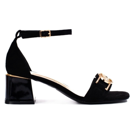 Pk Zajímavé černé sandály dámské na širokém podpatku ruznobarevne