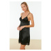 Trendyol Weave Black Satin Nightgown With Lace Detail
